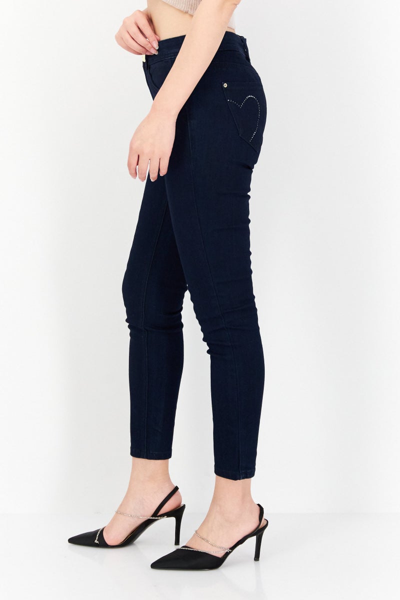 ONLY Women Regular Fit Embellished Stretchable Jeans, Dark Blue - Image 2